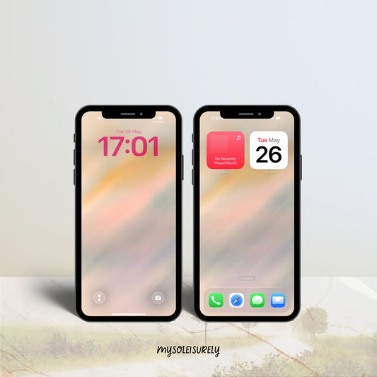 Two phones placed side by side showing a phone background lock screen, displayed as both a lock screen and a home screen.